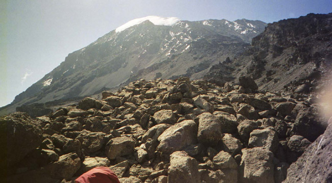 The end of the daytime trekking on Day 4 (near Barafu "ice" Hut)