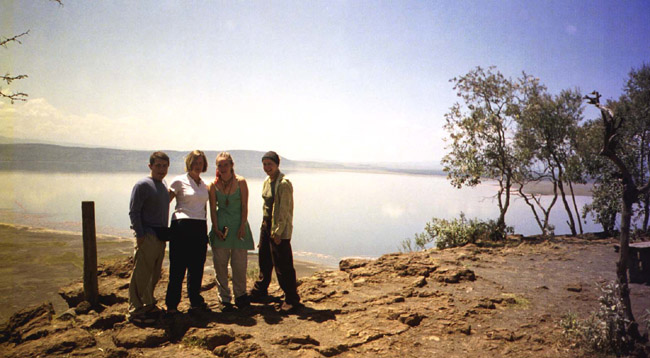 Colin, Laura, Laura, and Clara overlooking Lake Nakuru