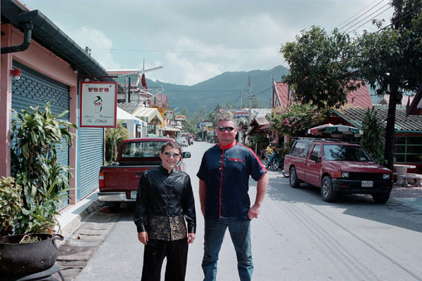 Colin and Quintin in downtown Kamala Beach on the way to the wedding