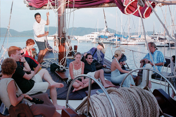 Waiting on the bow of the Chinese junk chartered for the reception