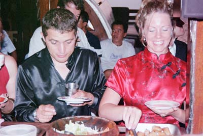 Colin and Laura enjoying the buffet line