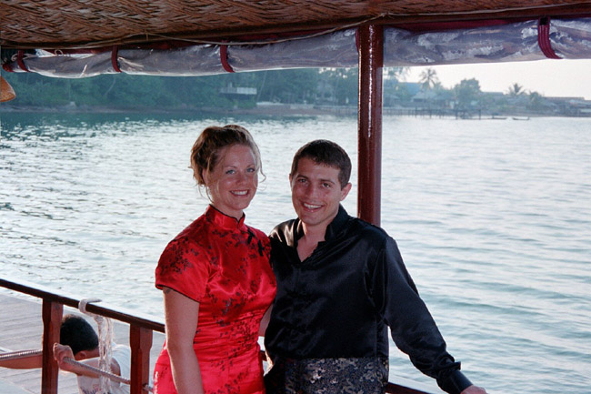 The newlyweds at their reception aboard the Chinese junk