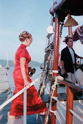 Boarding the Chinese junk chartered for the reception