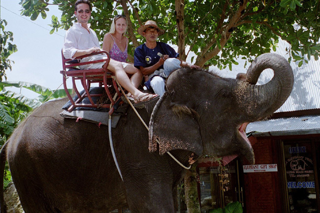 Debra and Mark on their elephant